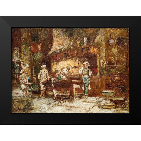 The Kitchen of the Rotisserie des Deux Paons Black Modern Wood Framed Art Print by Monticelli, Adolphe