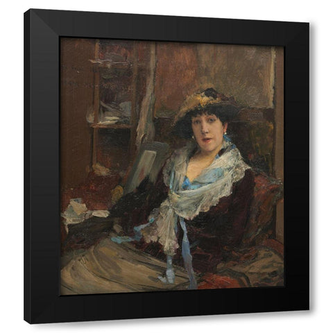 Marie Samary of the Odeon Theater Black Modern Wood Framed Art Print with Double Matting by Bastien-Lepage, Jules