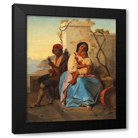 Italian Scene Black Modern Wood Framed Art Print by Robert, After Leopold