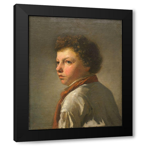 Portrait of a Young Man Black Modern Wood Framed Art Print by France 19th Century