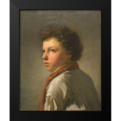 Portrait of a Young Man Black Modern Wood Framed Art Print by France 19th Century