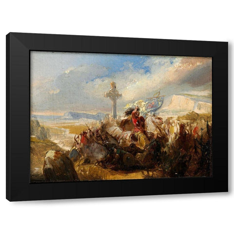Battle of Poitiers, 25 October 732 Black Modern Wood Framed Art Print by de Steuben, Baron Charles