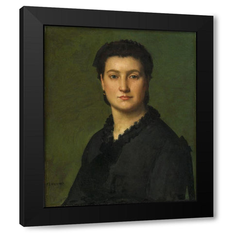Portrait of a Woman Black Modern Wood Framed Art Print with Double Matting by Henner, Jean-Jacques