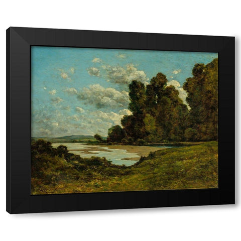 The River Loire at Nevers Black Modern Wood Framed Art Print with Double Matting by Harpignies, Henri Joseph