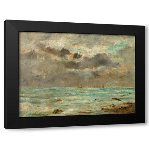 The Coast at Trouville Black Modern Wood Framed Art Print with Double Matting by Boudin, After Eugene