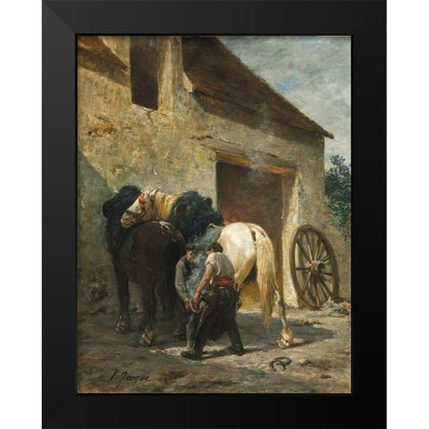 Blacksmiths Black Modern Wood Framed Art Print by Jacque, Emile