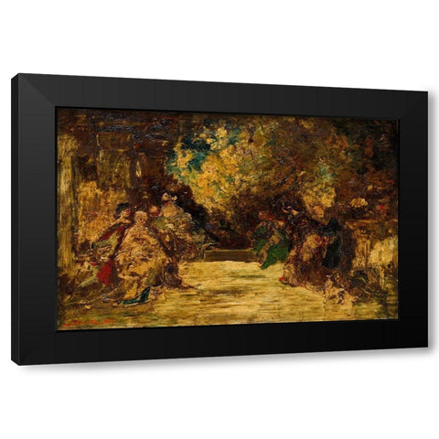 Figures on a Terrace Black Modern Wood Framed Art Print by Monticelli, Adolphe