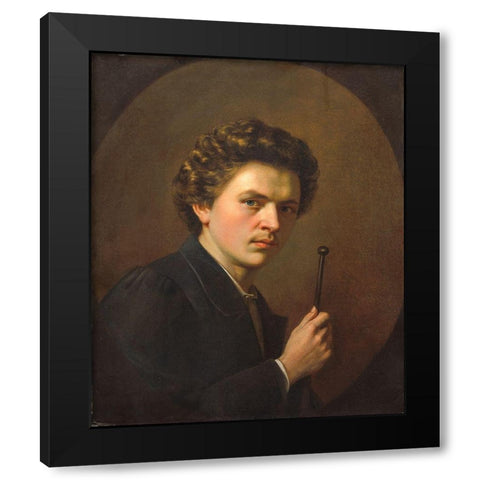 Self-Portrait with a Maulstick Black Modern Wood Framed Art Print by Regnault, Henri