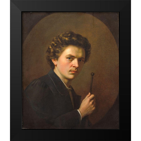 Self-Portrait with a Maulstick Black Modern Wood Framed Art Print by Regnault, Henri