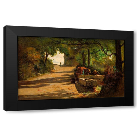 Well at the Side of a Road Black Modern Wood Framed Art Print with Double Matting by Appian, Adolphe