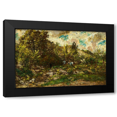 Autumn Black Modern Wood Framed Art Print with Double Matting by Monticelli, Adolphe