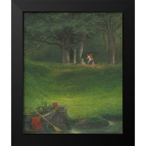 Offering to the God Pan Black Modern Wood Framed Art Print by Delaroche, Paul