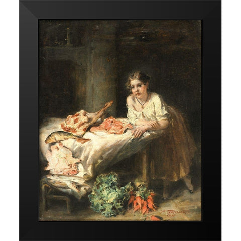 The Bourgeois Kitchen Black Modern Wood Framed Art Print by Tassaert, Octave