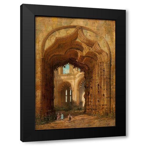 Ruined Church Black Modern Wood Framed Art Print with Double Matting by Dauzats, Adrien