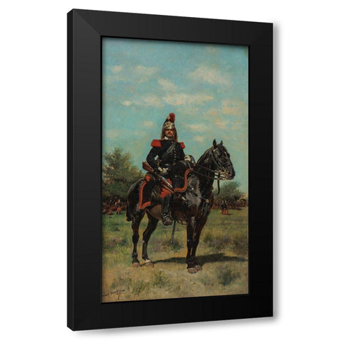Mounted Dragoon Officer Black Modern Wood Framed Art Print by Detaille, Edouard