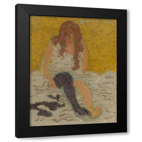 Woman Putting on Her Stockings Black Modern Wood Framed Art Print with Double Matting by Bonnard, Pierre