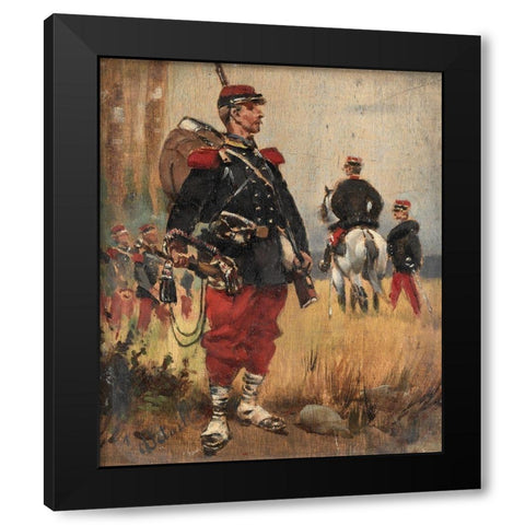 Soldiers Black Modern Wood Framed Art Print with Double Matting by Detaille, Edouard