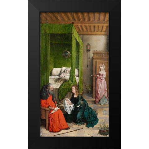The Birth and Naming of John the Baptist Black Modern Wood Framed Art Print by Flandes, Juan de
