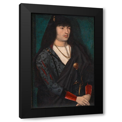 Portrait of a Man Black Modern Wood Framed Art Print with Double Matting by France 15th Century