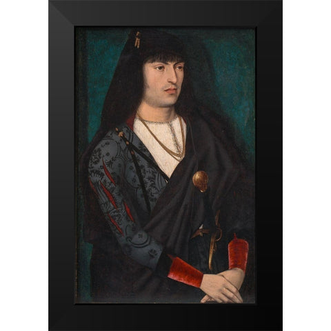 Portrait of a Man Black Modern Wood Framed Art Print by France 15th Century