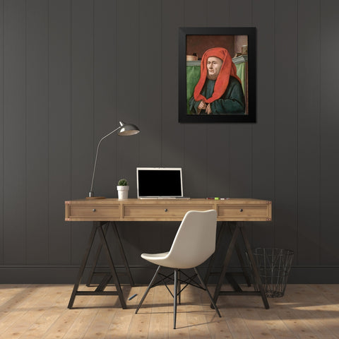 Portrait of a Man Black Modern Wood Framed Art Print by France 15th Century
