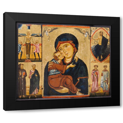 Virgin and Child with Saints Black Modern Wood Framed Art Print with Double Matting by Berlinghiero