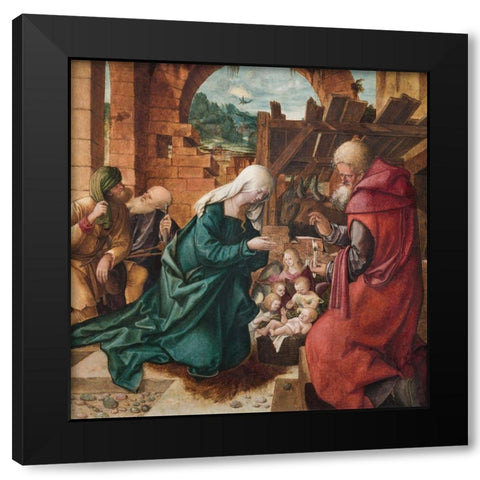 Adoration of the Shepherds Black Modern Wood Framed Art Print with Double Matting by Schaufelein, Hans Leonhard
