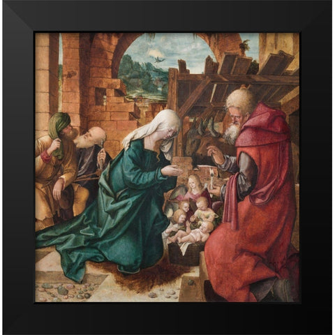 Adoration of the Shepherds Black Modern Wood Framed Art Print by Schaufelein, Hans Leonhard
