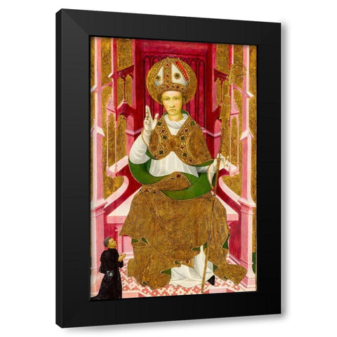 A Bishop Saint with a Donor Black Modern Wood Framed Art Print with Double Matting by Spain 15th Century
