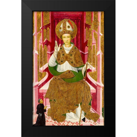 A Bishop Saint with a Donor Black Modern Wood Framed Art Print by Spain 15th Century