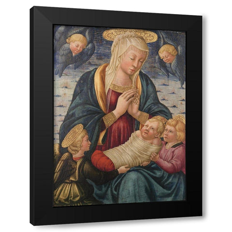 Virgin and Child with Angels Black Modern Wood Framed Art Print by Bicci, Neri de