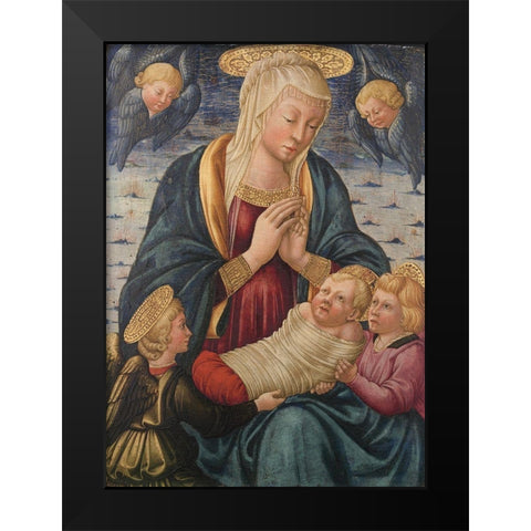Virgin and Child with Angels Black Modern Wood Framed Art Print by Bicci, Neri de