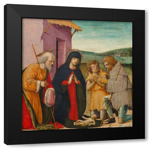 Adoration of the Shepherds Black Modern Wood Framed Art Print with Double Matting by Italy 15th Century