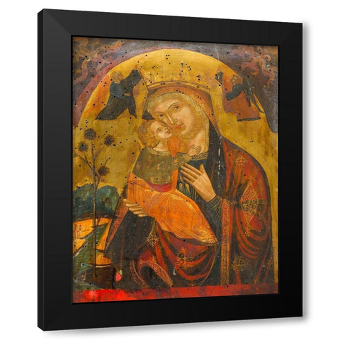 Virgin and Child Black Modern Wood Framed Art Print with Double Matting by Byzantine 15th Century