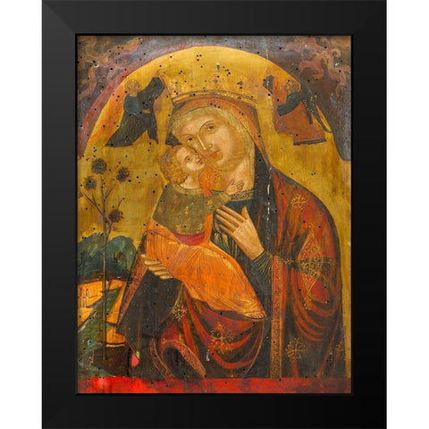 Virgin and Child Black Modern Wood Framed Art Print by Byzantine 15th Century