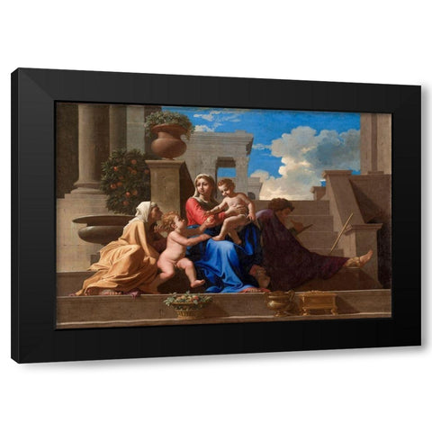 The Holy Family on the Steps Black Modern Wood Framed Art Print with Double Matting by Poussin, Nicolas