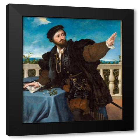 Portrait of a Man, possibly Girolamo Rosati Black Modern Wood Framed Art Print with Double Matting by Lotto, Lorenzo