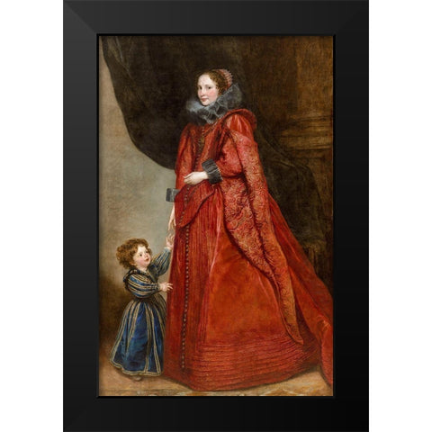 A Genoese Lady with Her Child Black Modern Wood Framed Art Print by Dyck, Anthony van