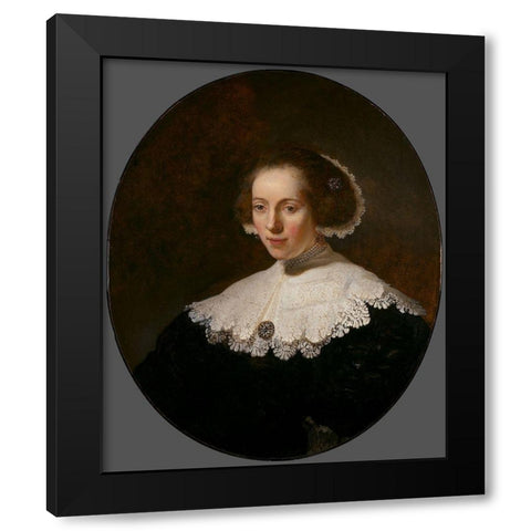 Portrait of a Woman Black Modern Wood Framed Art Print by RijnÂ , Rembrandt van
