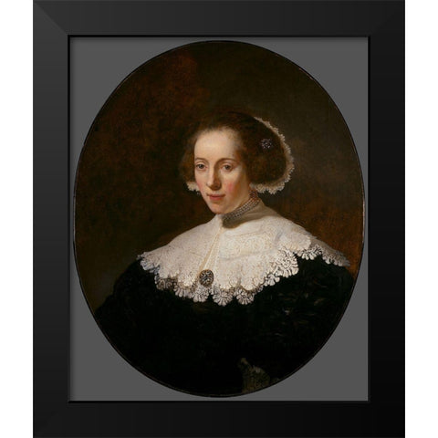 Portrait of a Woman Black Modern Wood Framed Art Print by RijnÂ , Rembrandt van