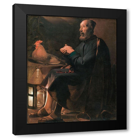 Saint Peter Repentant Black Modern Wood Framed Art Print with Double Matting by de la Tour, Georges
