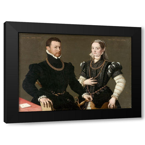 Portrait of a Couple Black Modern Wood Framed Art Print with Double Matting by Italy 16th Century