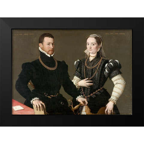 Portrait of a Couple Black Modern Wood Framed Art Print by Italy 16th Century