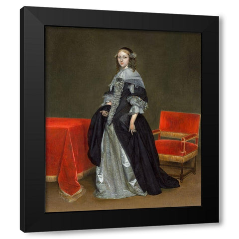 Portrait of a Woman Black Modern Wood Framed Art Print by Borch, Gerard ter