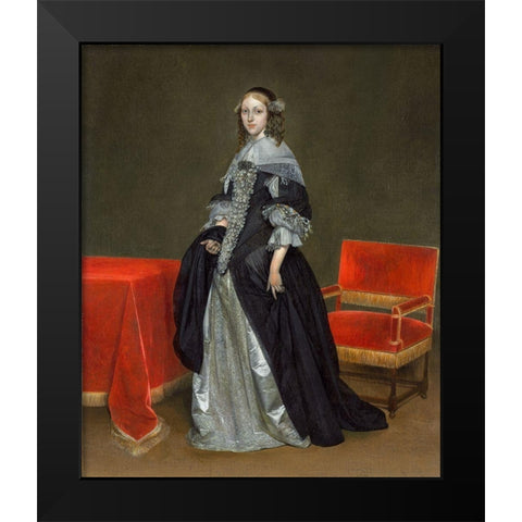 Portrait of a Woman Black Modern Wood Framed Art Print by Borch, Gerard ter