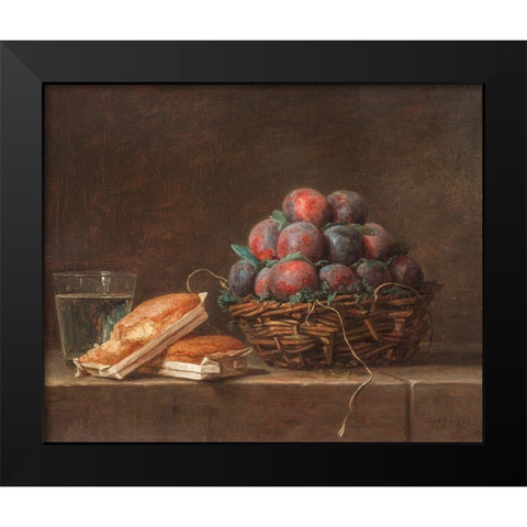 Basket of Plums Black Modern Wood Framed Art Print by Vallayer-Coster, Anne