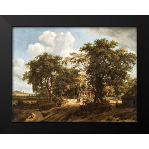 A Cottage in the Woods Black Modern Wood Framed Art Print by Hobbema, Meindert