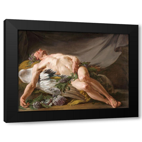 Sleep Black Modern Wood Framed Art Print with Double Matting by Restout, Jean Bernard