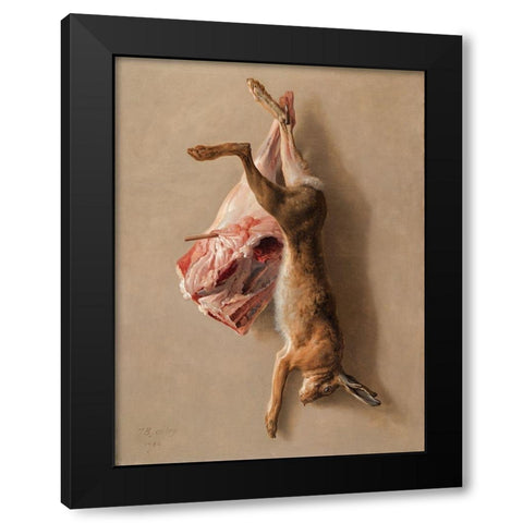 A Hare and a Leg of Lamb Black Modern Wood Framed Art Print by Oudry, Jean-Baptiste