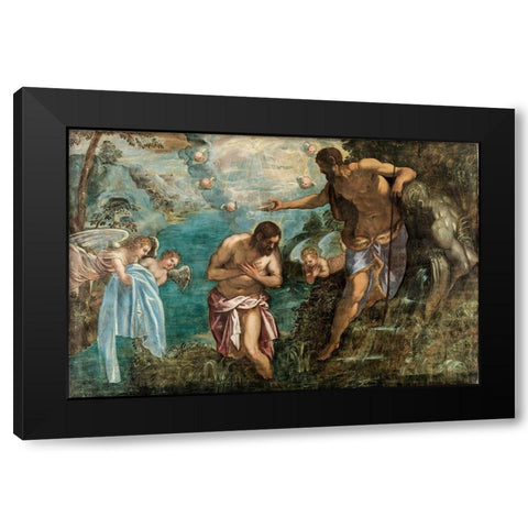 Baptism of Christ Black Modern Wood Framed Art Print by Tintoretto, Jacopo